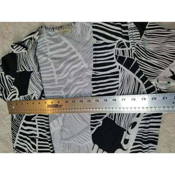 Icantoo Small Black White Leaf Print Open Front Cardigan Sweater 3/4 Sleeve USA - Picture 5 of 6